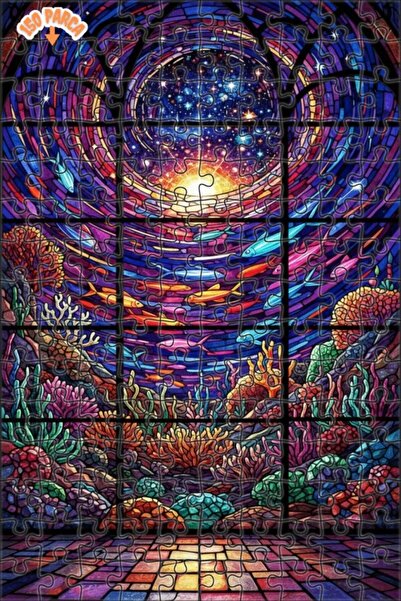 Teona Ahşap Colorful Fishes and Stars Realm Double Layer Framed Wooden Puzzle...