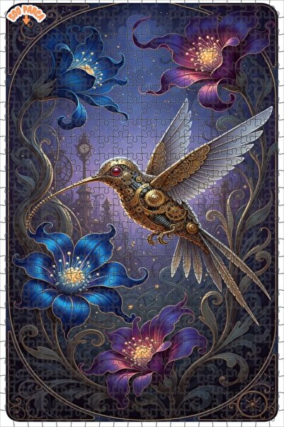 Teona Ahşap Steampunk Mechanical Hummingbird Double Layer Framed Wooden Puzzl...