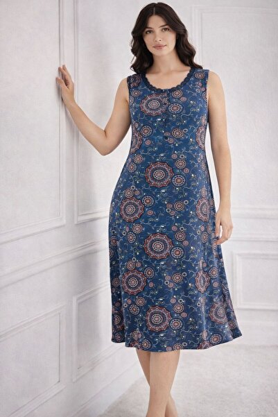 SCM LINGERIE KADIN KALIN ASKILI DESENLİ VİSKON ELBİSE