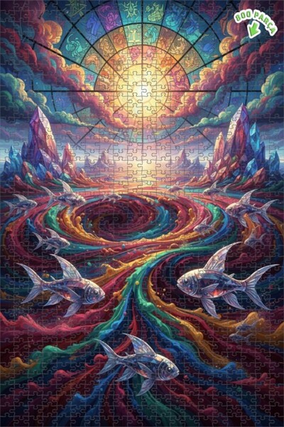 Teona Ahşap لغز خشبي ذو طبقتين على شكل علامات الأبراج والأسماك الملونة بمظهر ...