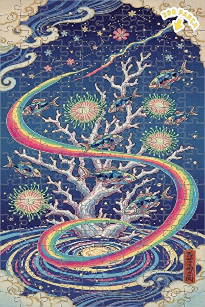 Teona Ahşap لوحة بازل خشبية ذات طبقتين بتصميم رقصة أسماك قوس قزح، 200 قطعة، م...