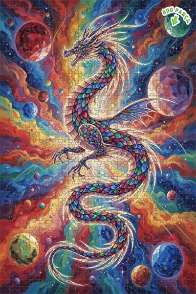 Teona Ahşap لغز خشبي مؤطر بطبقتين بمظهر رسم زيتي لتنين كوني ملون 800 قطعة 70x50