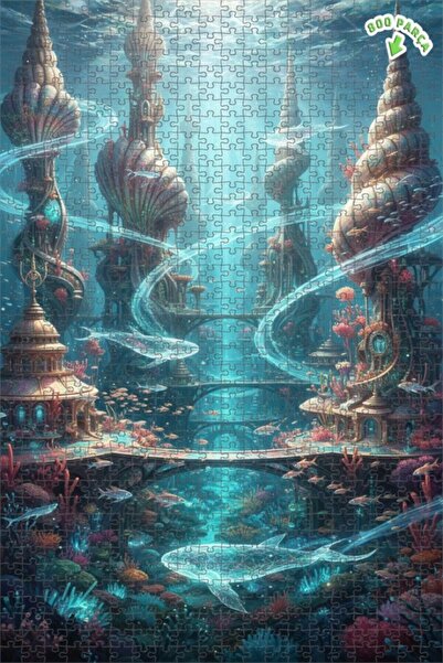 Teona Ahşap لغز خشبي بإطار مزدوج الطبقات بمظهر لوحة زيتية لمدينة تحت الماء را...