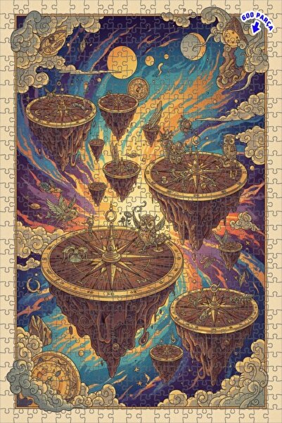 Teona Ahşap لغز خشبي ذو طبقتين من سلسلة جزيرات البوصلة السماوية 600 قطعة 50x35