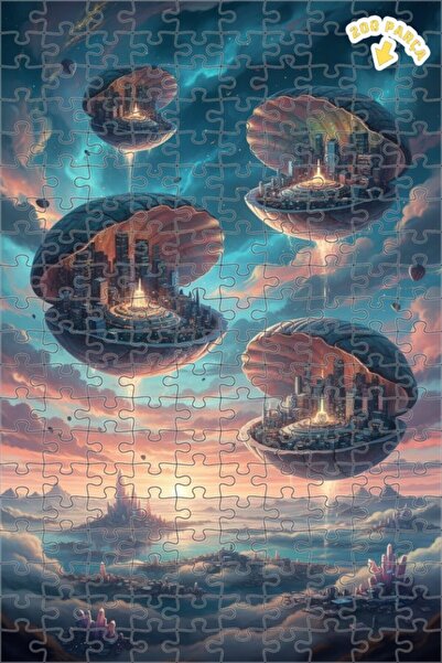 Teona Ahşap أحجية خشبية مؤطرة ذات طابقين بتصميم مدينة في السماء، ملونة بالزيت...