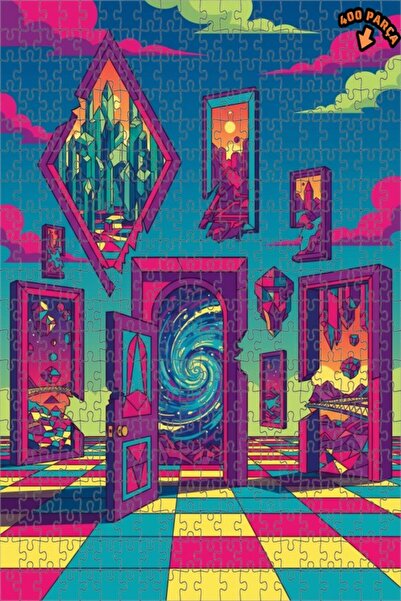 Teona Ahşap لغز أبواب الكون الغامض ذو الطابقين بإطار خشبي 400 قطعة 35x35