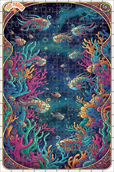 Teona Ahşap Colorful Undersea Mechanical Fishes Oil Painting Look Art Puzzle ...