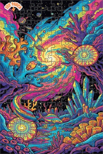 Teona Ahşap Colorful Undersea Crystal World Oil Painting Double-Layer Framed ...