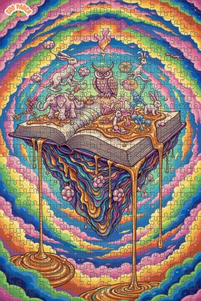 Teona Ahşap Dream World Book with Unicorn and Elephant Colorful Double-Layere...