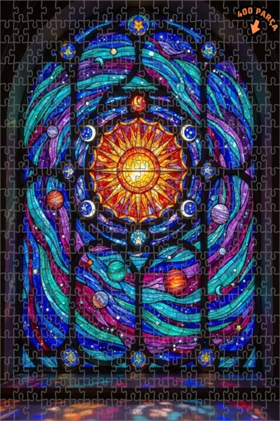 Teona Ahşap ألغاز خشبية ذات إطار مزدوج من الزجاج الملون بتصميم شمس وكواكب ونو...