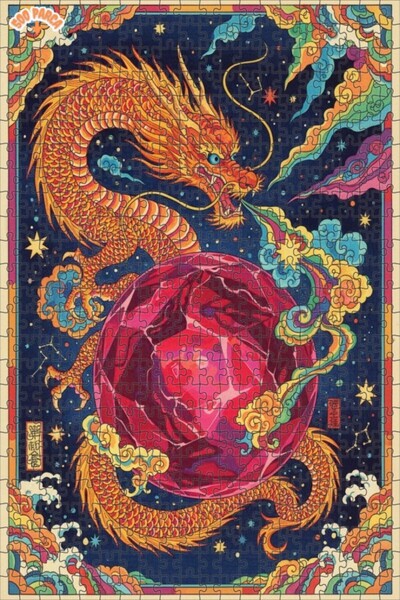 Teona Ahşap Dragon and Ruby Crystal Double Layer Framed Wooden Puzzle 500 Pie...