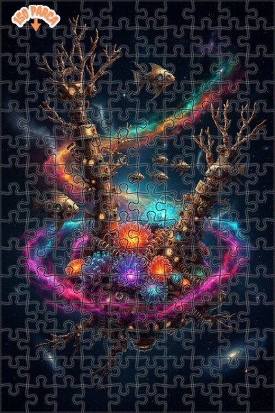 Teona Ahşap Steampunk Galactic Fishes Double Layer Framed Wooden Puzzle 150 P...