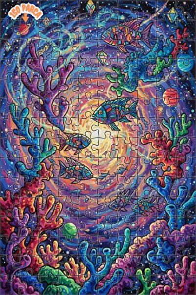 Teona Ahşap لغز خشبي مؤطر ذو طبقتين بمظهر لوحة زيتية لعالم الأسماك المرجانية ...