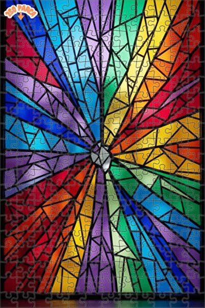 Teona Ahşap Rainbow Patterned Geometric Art Double Layer Framed Wooden Puzzle...
