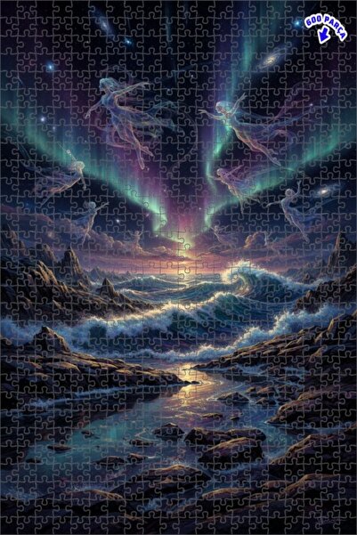 Teona Ahşap لغز خشبي مؤطر ذو طابقين بتصميم فني رقمي لمشهد رقصة السماء أورورا ...