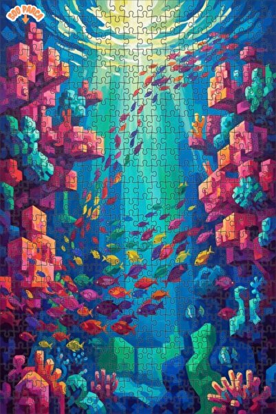 Teona Ahşap لغز فني بتصميم المرجان الملون وحثيرة الأسماك بمظهر اللوحات الزيتي...