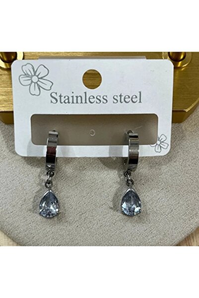 stainless steell أقراط فضية اللون من الفولاذ الحجري الشفاف بتصميم قطرة