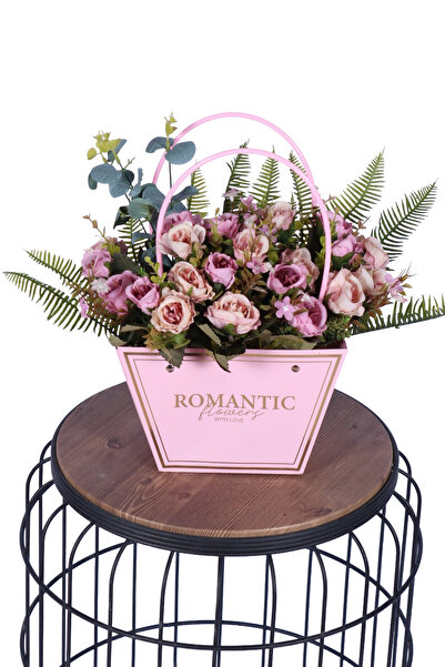 Yapay Çiçek Sitesi Yapay Çiçekli Romantic Çanta Aranjmanı Model 4