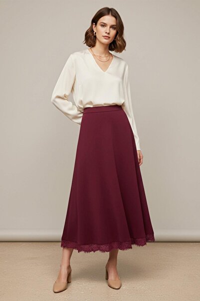 Puane Women's Long Skirt with Ruffled Hem and Openings – 18288Etk - Damson