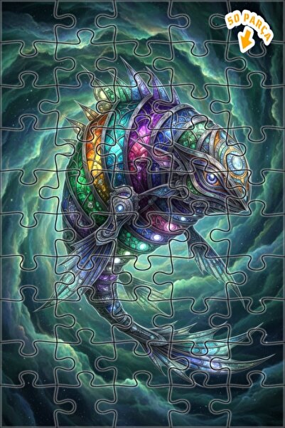 Teona Ahşap لغز خشبي ذو طبقتين بتصميم فني حديث على شكل سمكة قوس قزح مع زجاج م...