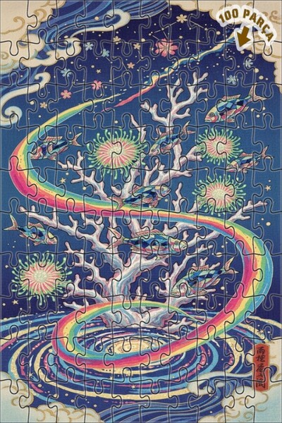 Teona Ahşap لغز خشبي مؤطر بطبقتين على شكل رسم زيتي لرقصة أسماك قوس قزح، 100 ق...