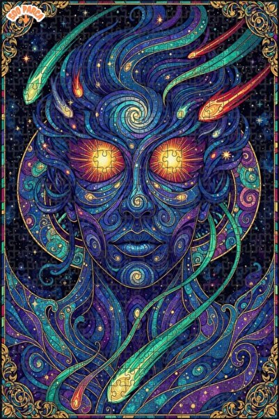 Teona Ahşap Cosmic Face Appearance Double Layer Framed Wooden Puzzle 500 Piec...