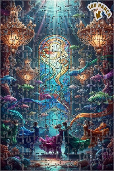 Teona Ahşap لغز خشبي بتصميم رقصة الأسماك السحرية تحت الماء، 100 قطعة، مقاس 25×25