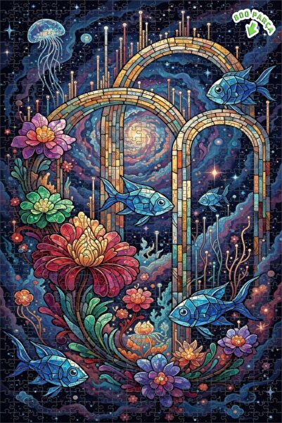 Teona Ahşap لغز خشبي رائع على شكل أسماك المجرة والزهور الملونة ذو طبقتين 800 ...