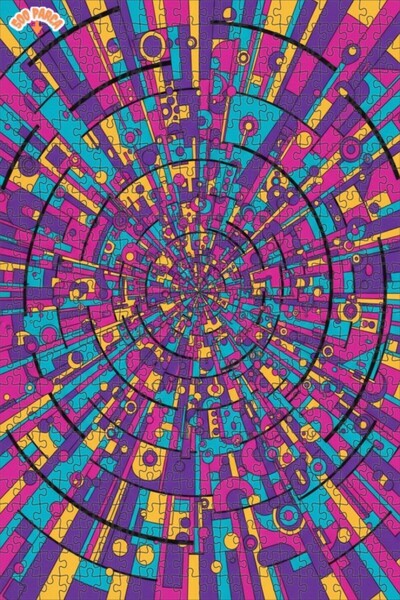 Teona Ahşap Geometric Patterned Colorful Circular Modern Art Double-Layered F...