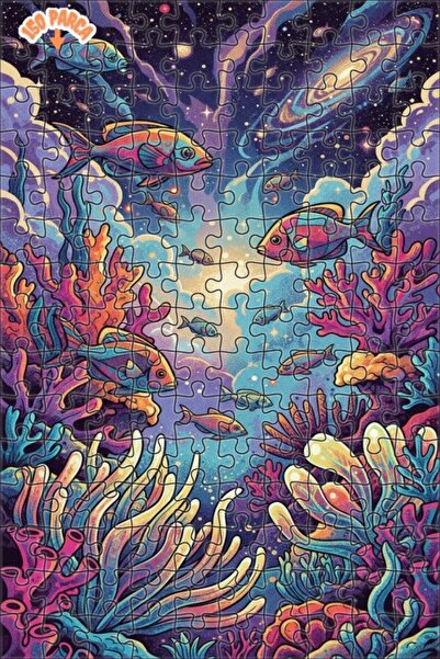 Teona Ahşap لغز خشبي على شكل أسماك جالاكتيك ومرجان ملون بمظهر الطلاء الزيتي 1...