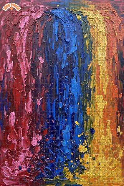 Teona Ahşap Oil Painting Textured Rainbow Explosion Double Layer Framed Woode...
