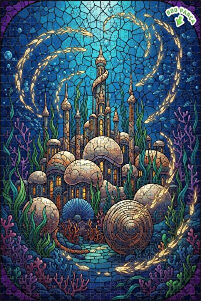 Teona Ahşap Mermaid Palace Stained Glass Look Wooden Puzzle Double Layer Fram...