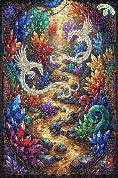 Teona Ahşap لغز خشبي مؤطر بطبقتين من سلسلة كريستال دراجون ريفر السحرية 800 قط...