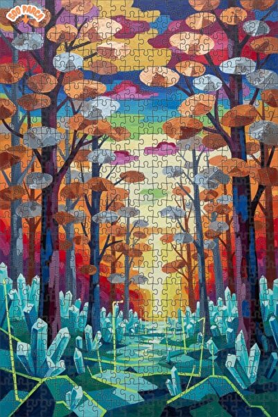 Teona Ahşap Mysterious Crystal Forest Oil Painting Look Double-Deck Framed Wo...