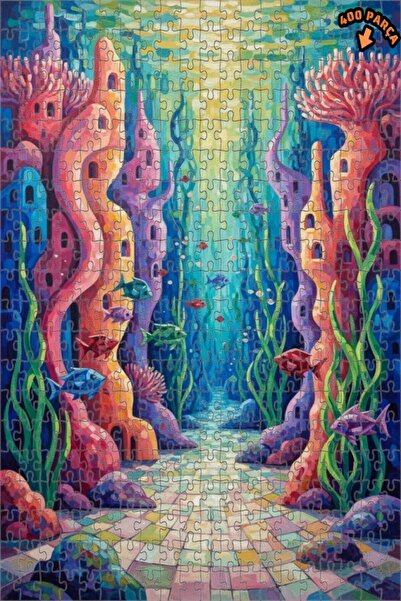 Teona Ahşap لغز فني على شكل مدينة سحرية تحت البحر بألوان زيتية ملونة 400 قطعة...