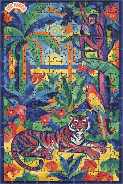 Teona Ahşap Jungle Tiger Monkey Colorful Double-Layered Framed Wooden Puzzle ...