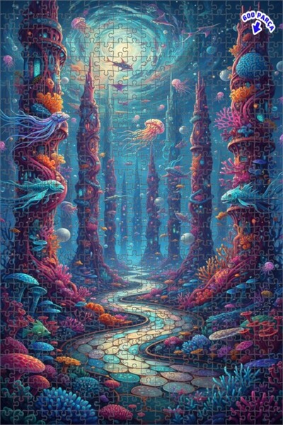 Teona Ahşap لغز خشبي بإطار مزدوج الطبقات بمظهر لوحة زيتية لمدينة تحت البحرية ...