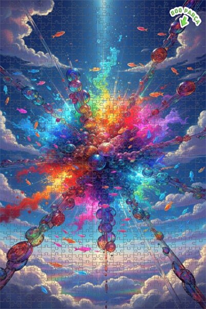 Teona Ahşap لغز خشبي مؤطر ذو طابقين بتصميم فني لعالم أسماك قوس قزح، 800 قطعة،...