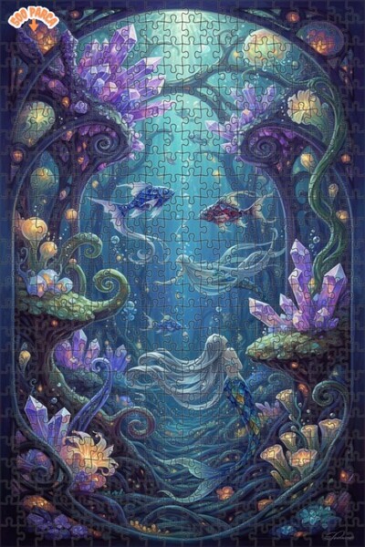 Teona Ahşap Mermaid Crystal Forest Oil Painting Look Art Puzzle 500 Pieces 50X30
