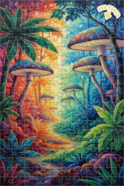 Teona Ahşap لغز خشبي مؤطر بطبقتين بمظهر لوحة زيتية لغابة الفطر السحرية 200 قط...