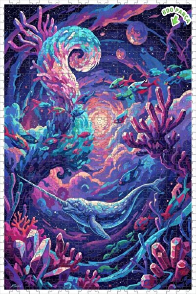 Teona Ahşap لوحة زيتية رائعة لسمكة النارفال تحت الماء، لغز خشبي مؤطر ذو طبقتي...