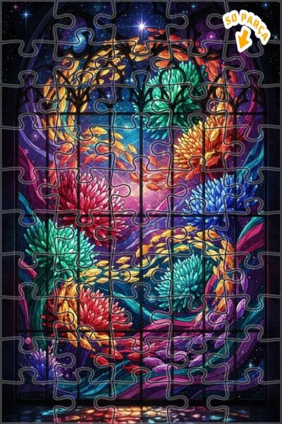 Teona Ahşap لغز خشبي مؤطر ذو طابقين بتصميم فني لحزمة أسماك جالاكتيك ملونة 50 ...