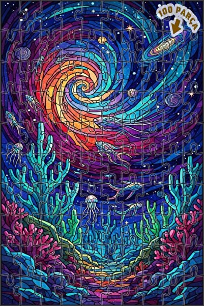 Teona Ahşap أسماك سحرية في بحر الفضاء، لغز خشبي ذو طبقتين بإطار يشبه الزجاج ا...