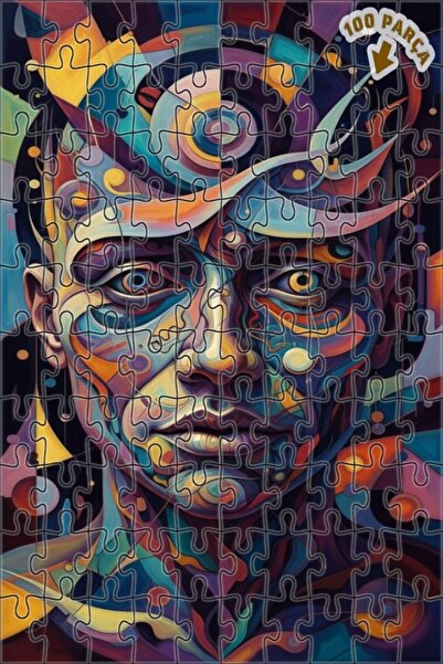 Teona Ahşap ألغاز خشبية مؤطرة بطبقتين على شكل أشكال وجه تجريدية بمظهر الطلاء ...