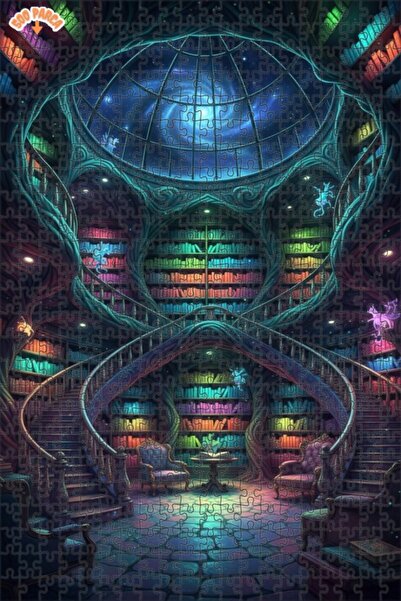 Teona Ahşap Magical Library Night Sky Double Layer Framed Wooden Puzzle 500 P...