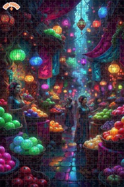 Teona Ahşap Magical Market Color Palette Oil Painting Look Double-Decker Fram...