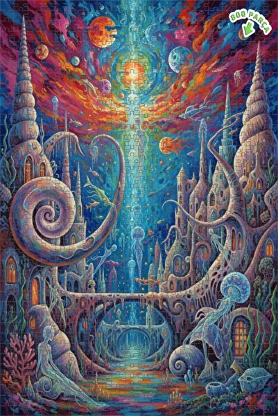 Teona Ahşap لغز خشبي بتصميم قصر تحت الماء ذو مظهر فني زيتوني 800 قطعة 70x50