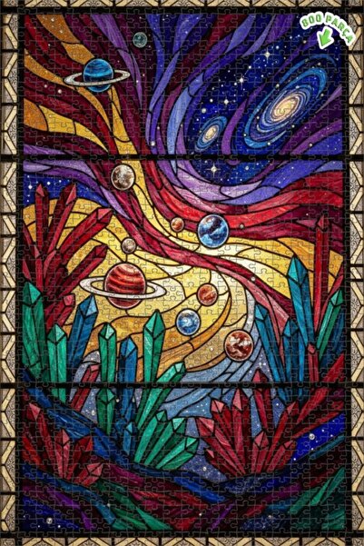 Teona Ahşap لغز خشبي مؤطر بطبقتين على شكل زجاج فني يشبه كريستال المجرة السحري...