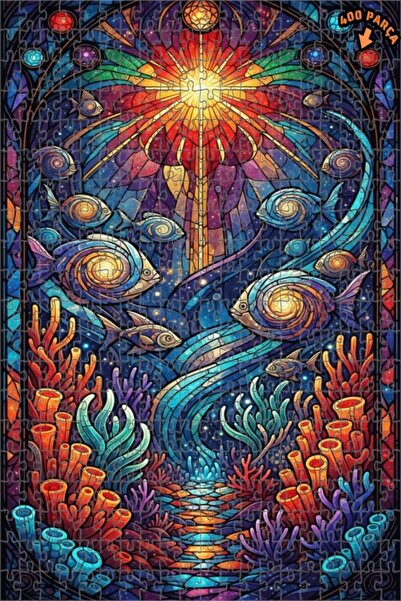 Teona Ahşap لغز خشبي مؤطر ذو طابقين بتصميم زجاجي ملون يشبه أشعة المحيط السحري...