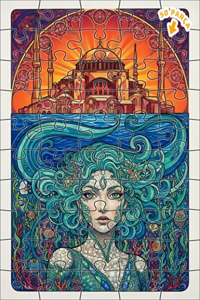 Teona Ahşap هاجيا صوفيا لوحة زيتية على شكل حورية البحر، لغز خشبي مؤطر ذو طابق...